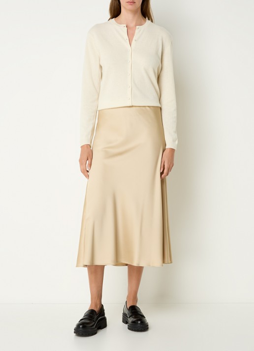 Benetton Midi rok van satijn met elastische band - voorkant 4 camel