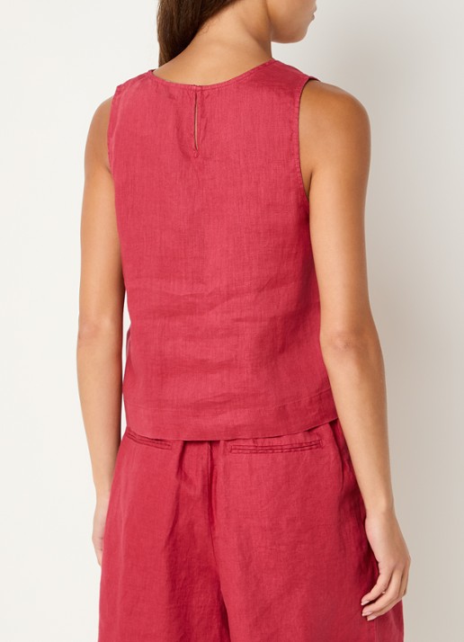 Benetton Mouwloze top in linnenblend met V-hals - achterkant 4 donkerroze