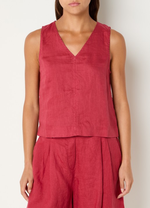 Benetton Mouwloze top in linnenblend met V-hals - detail 3 donkerroze