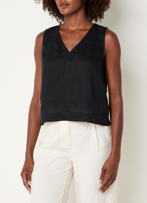 Benetton Mouwloze top in linnenblend met V-hals - detail 3 zwart