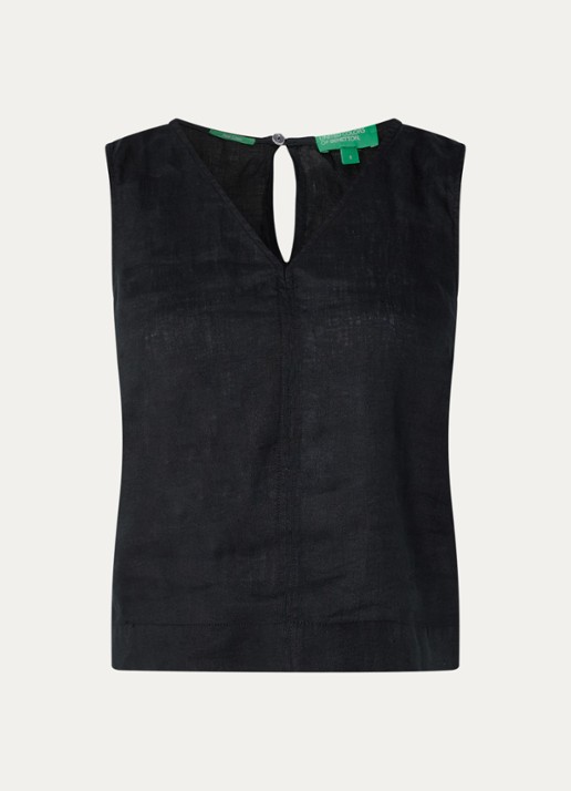 Benetton Mouwloze top in linnenblend met V-hals - voorkant zwart