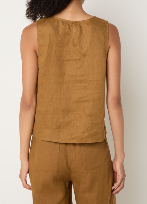 Benetton Mouwloze top in linnenblend met V-hals - achterkant 4 camel