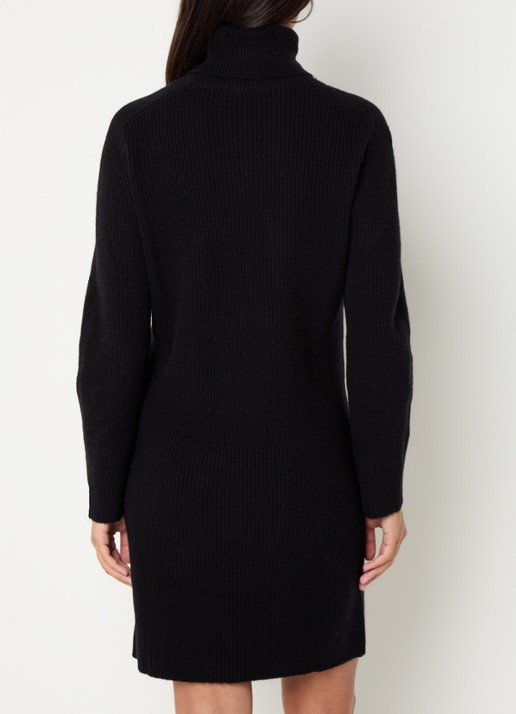 Benetton Ribgebreide mini trui-jurk met col - achterkant 3 zwart