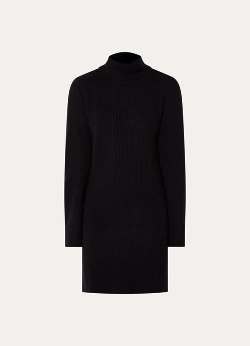 Benetton Ribgebreide mini trui-jurk met col - voorkant zwart