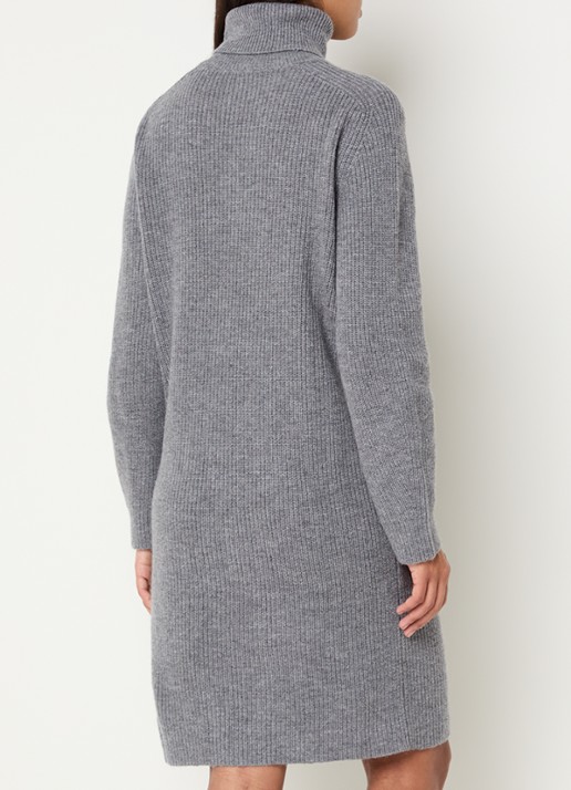 Benetton Ribgebreide mini trui-jurk met col - achterkant 3 middengrijs
