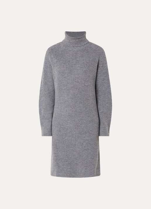 Benetton Ribgebreide mini trui-jurk met col - voorkant middengrijs