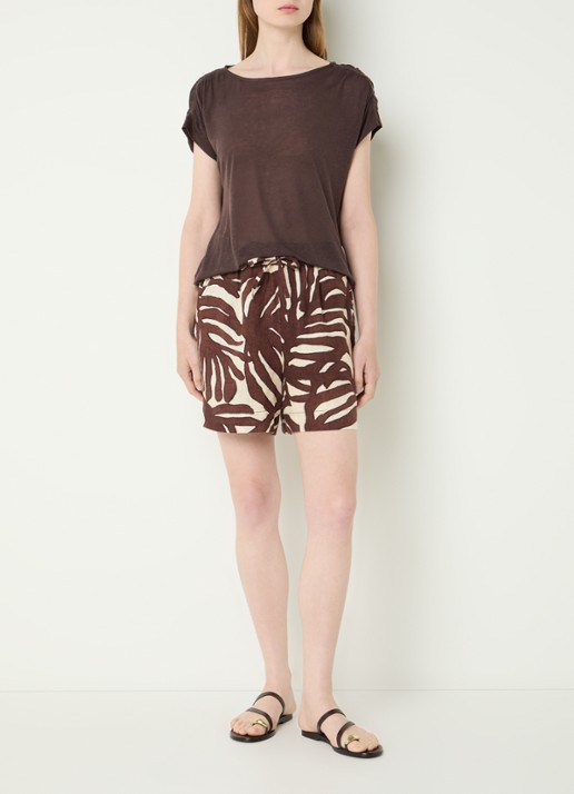 Benetton Semi-transparant T-shirt met ruches - voorkant 2 bruin