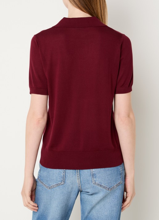 Benetton Semi-transparante polo in zijdeblend met ronde hals - achterkant 3 bordeauxrood