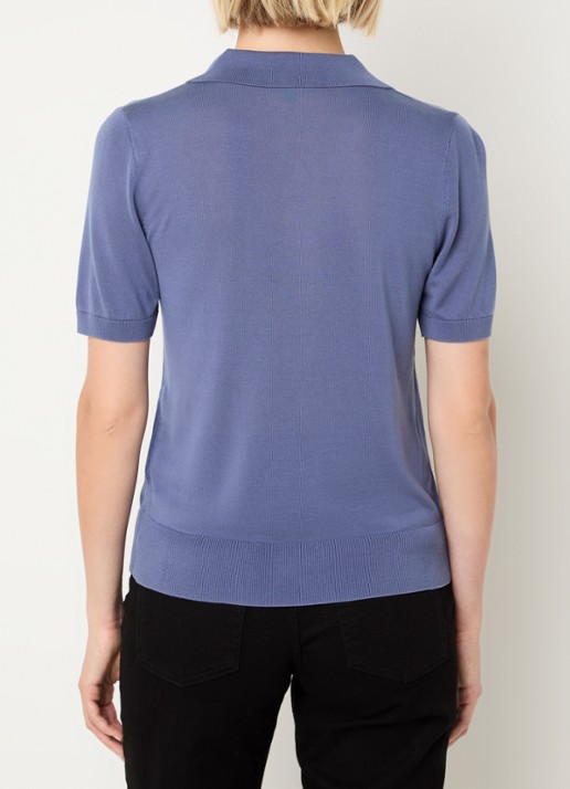 Benetton Semi-transparante polo in zijdeblend met ronde hals - achterkant 4 blauwgrijs