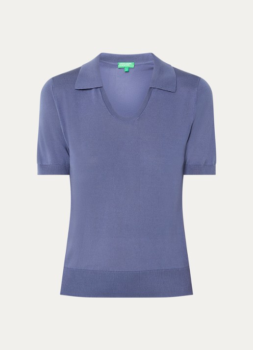 Benetton Semi-transparante polo in zijdeblend met ronde hals - voorkant 2 blauwgrijs