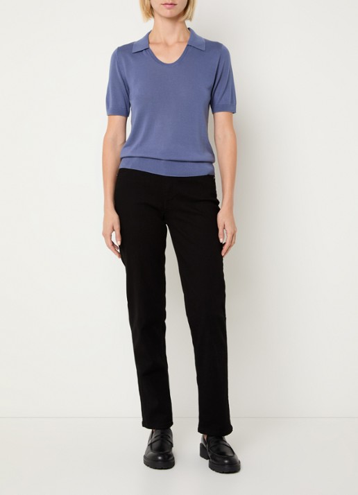 Benetton Semi-transparante polo in zijdeblend met ronde hals - voorkant 3 blauwgrijs