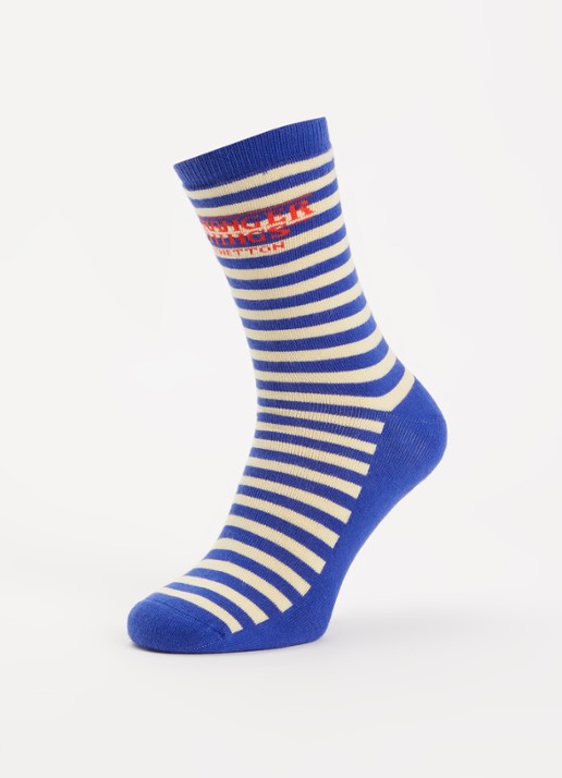 Benetton Stranger Things ribgebreide sokken met streepprint - detail 3 royalblauw