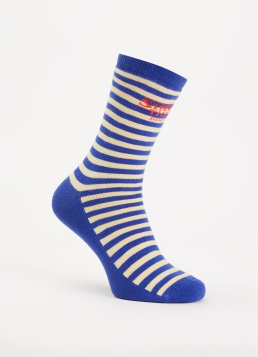 Benetton Stranger Things ribgebreide sokken met streepprint - voorkant royalblauw