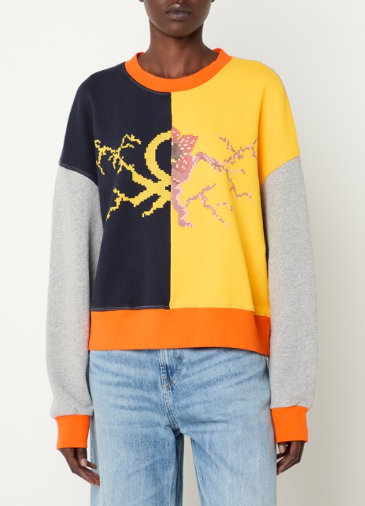 Benetton Sweater met colour blocking en print - detail 4 grijs