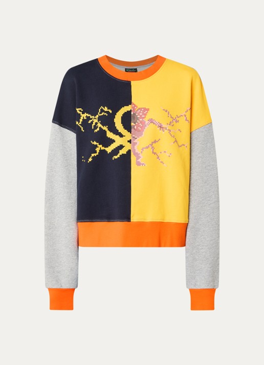 Benetton Sweater met colour blocking en print - voorkant 2 grijs