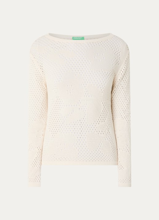 Benetton Sweater met opengewerkt dessin - voorkant creme