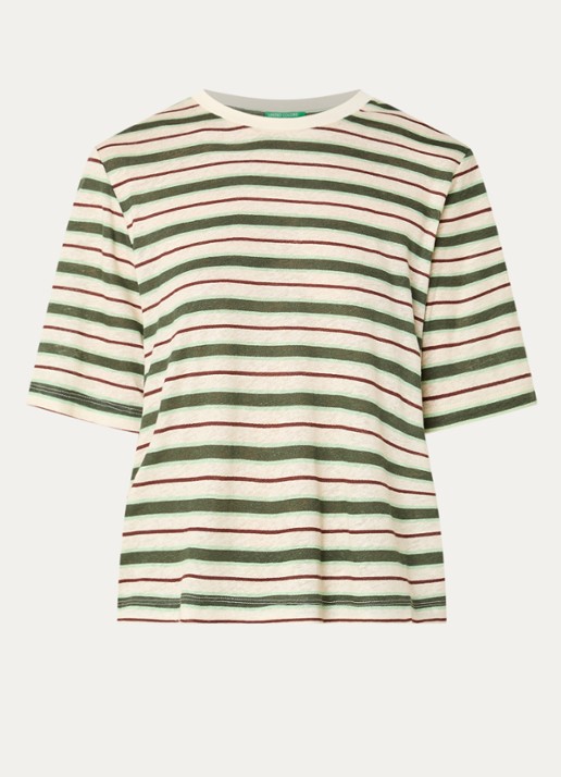 Benetton T-shirt in linnenblend met print - voorkant creme
