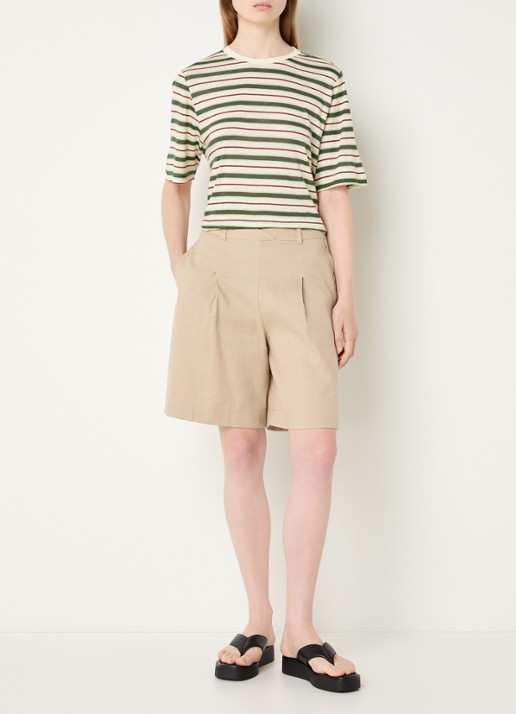 Benetton T-shirt in linnenblend met print - voorkant 2 creme