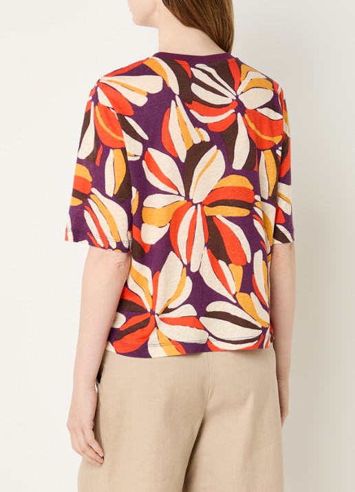 Benetton T-shirt in linnenblend met print - achterkant 4 oranje