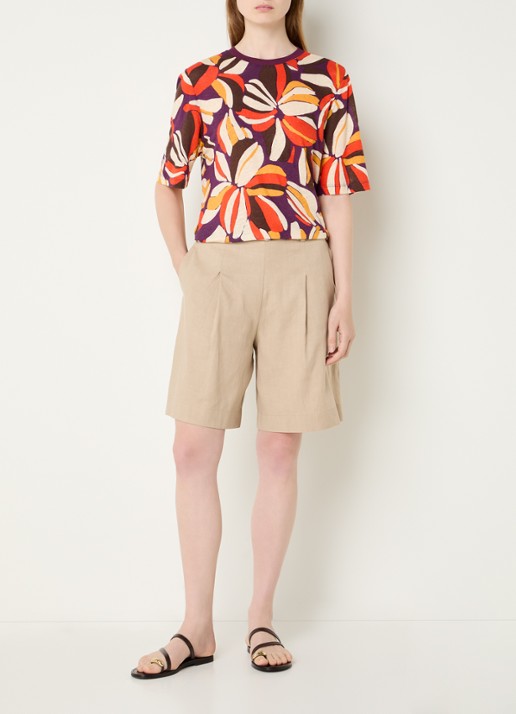 Benetton T-shirt in linnenblend met print - voorkant 3 oranje