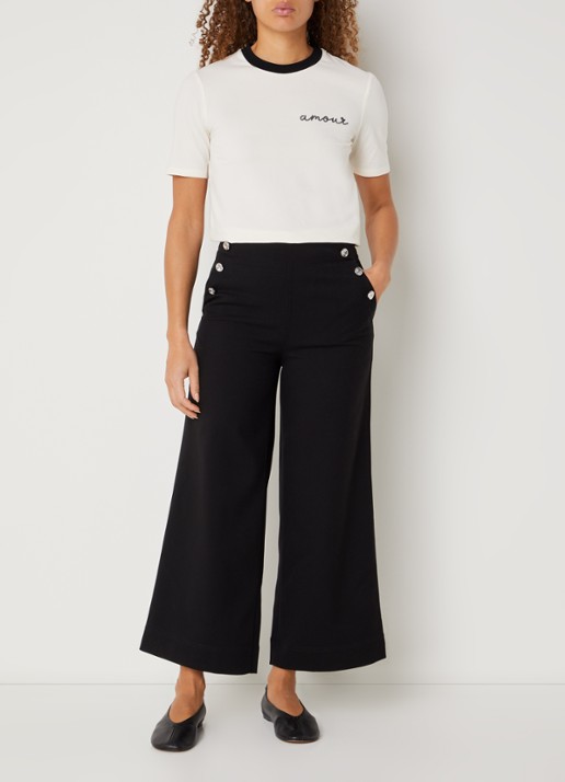 Benetton T-shirt met logo en pailletten - voorkant 2 creme