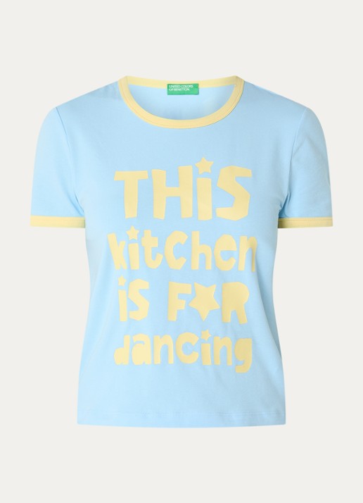 Benetton T-shirt met print - voorkant 3 lichtblauw