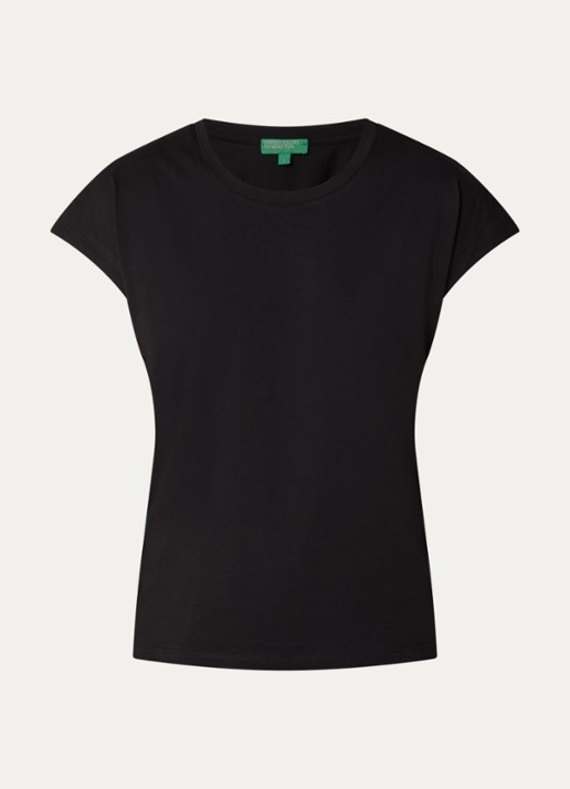 Benetton T-shirt met ronde hals en split - voorkant 2 zwart