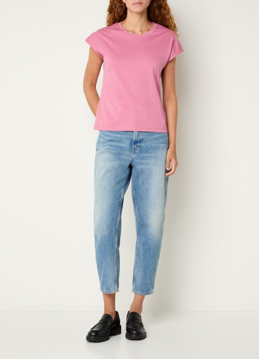 Benetton T-shirt met ronde hals en split - voorkant 2 roze