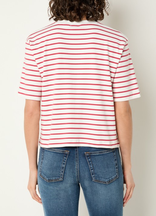 Benetton T-shirt met streepprint en borduring - achterkant steenrood