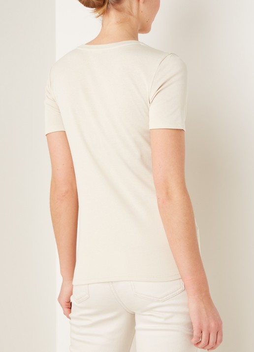 Benetton T-shirt van katoen met V-hals - achterkant creme