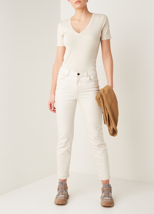 Benetton T-shirt van katoen met V-hals - voorkant 3 creme