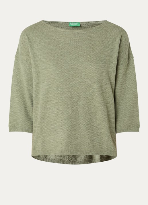 Benetton Top in linnenblend met boothals - voorkant donkergroen