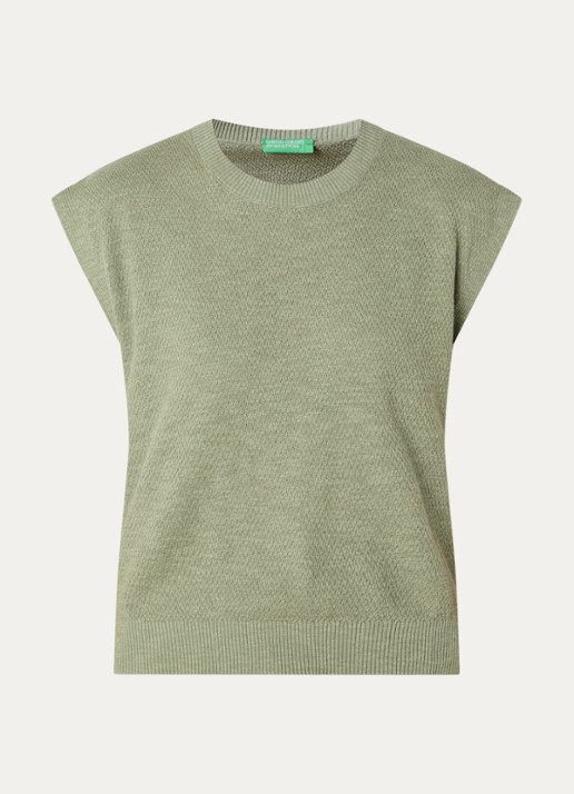 Benetton Top in linnenblend met ronde hals - voorkant 2 lichtgroen