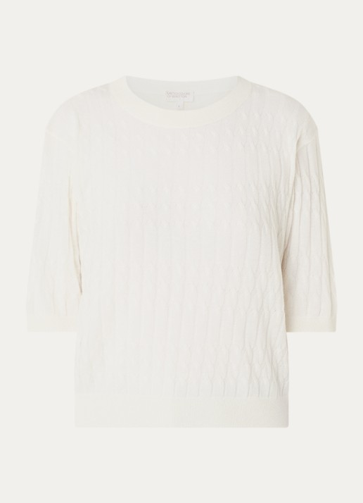 Benetton Top in wolblend met ronde hals - voorkant 2 creme