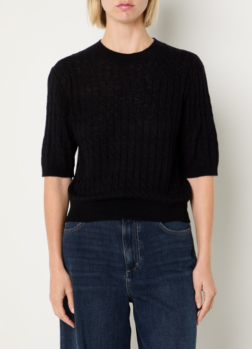 Benetton Top in wolblend met ronde hals - detail 4 zwart