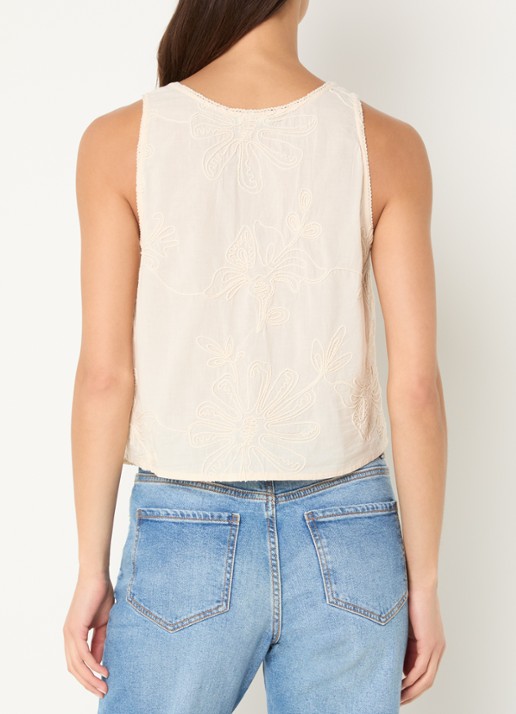Benetton Top met bloemborduring  - achterkant 4 creme