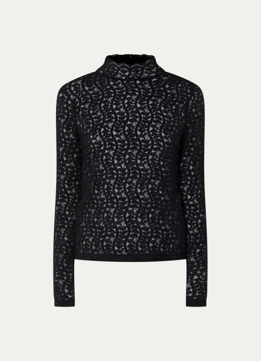 Benetton Top met opengewerkt dessin - voorkant 2 zwart