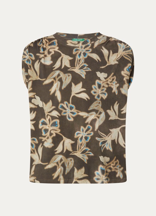 Benetton Top met print en ronde hals - voorkant 3 lichtbruin