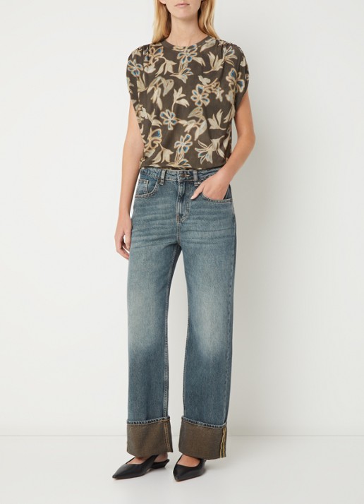 Benetton Top met print en ronde hals - voorkant 4 lichtbruin
