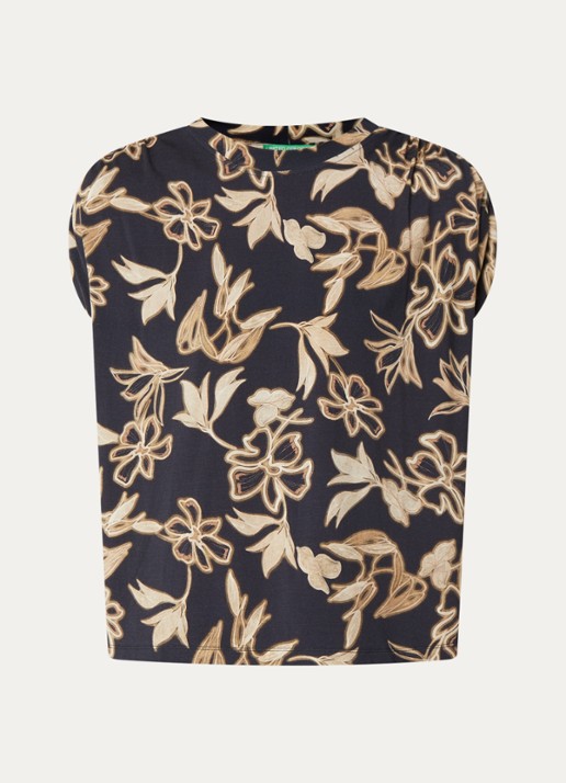 Benetton Top met print en ronde hals - voorkant 3 zwart