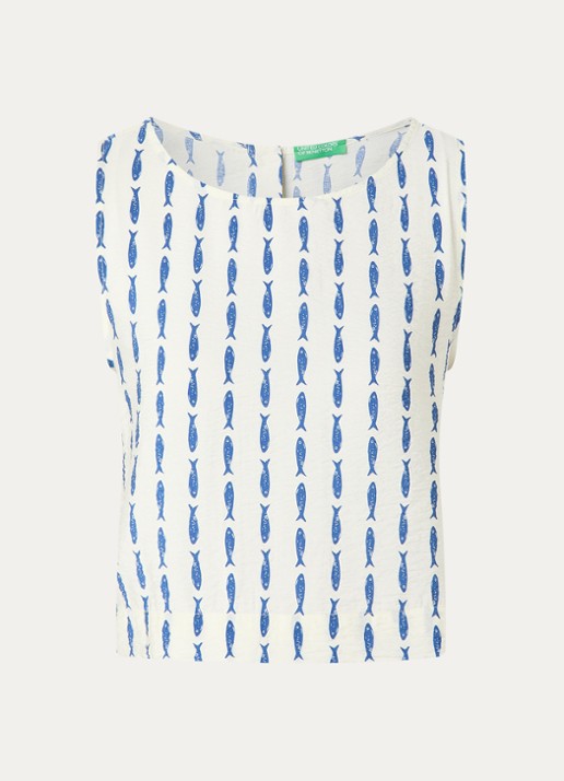 Benetton Top met print - voorkant 2 kobaltblauw