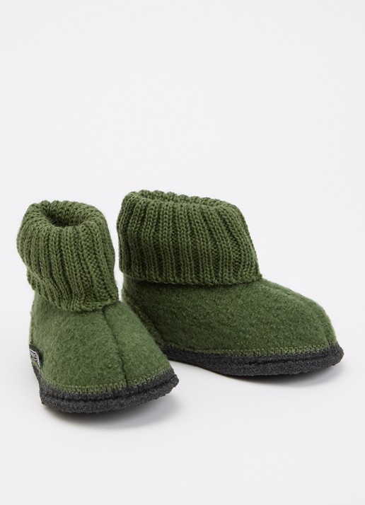 Bergstein Cozy pantoffel van wol - voorkant donkergroen