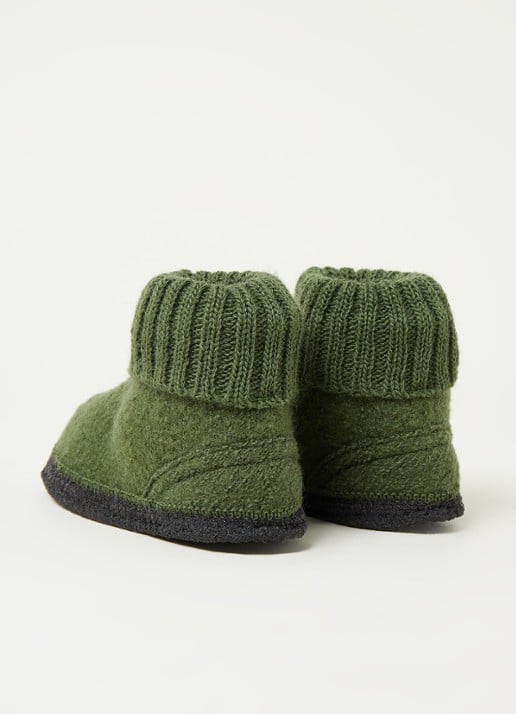 Bergstein Cozy pantoffel van wol - detail legergroen