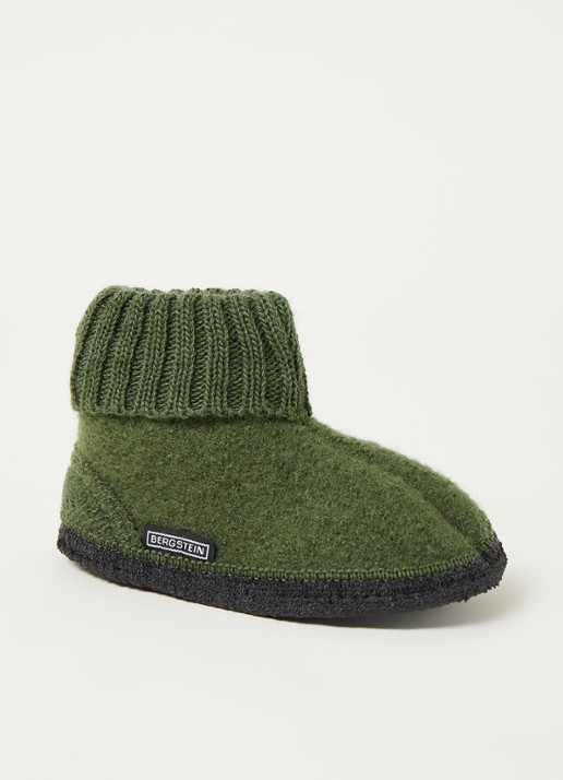Bergstein Cozy pantoffel van wol - voorkant 3 legergroen