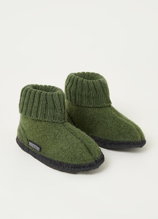 Bergstein Cozy pantoffel van wol - voorkant 4 legergroen
