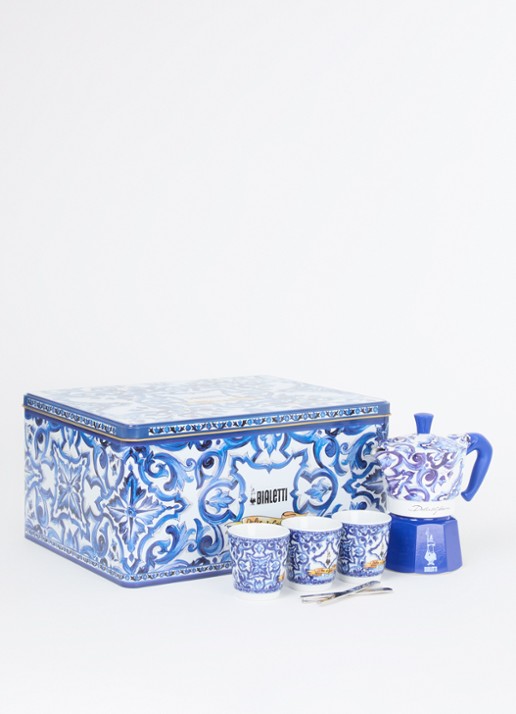 Bialetti Dolce & Gabbana Moka Express percolator 3-kops in geschenkverpakking 7-delig - voorkant 3 royalblauw