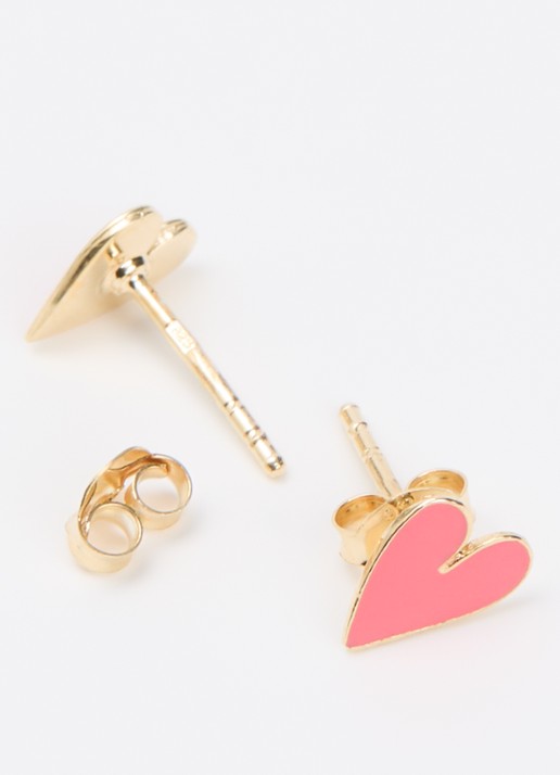 Bibi Camille Mini Heart oorknopjes verguld - detail roze