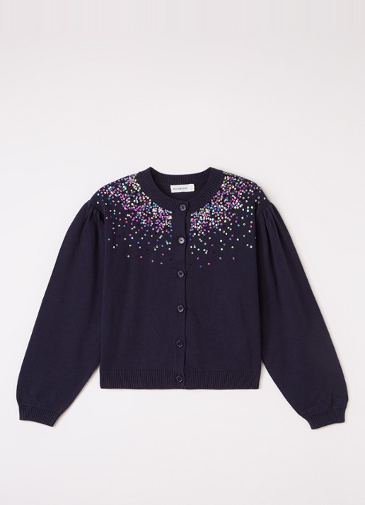 Billieblush Fijngebreid vest met pailletten - voorkant 2 donkerblauw