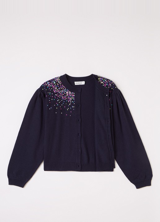 Billieblush Fijngebreid vest met pailletten - voorkant 3 donkerblauw