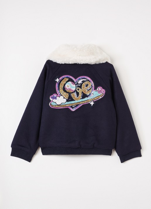 Billieblush Jack in wolblend met pailletten - achterkant donkerblauw